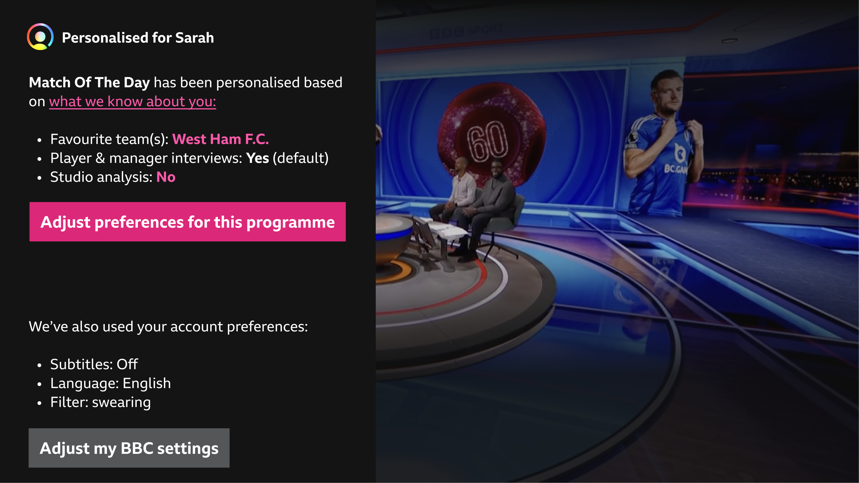 Clean Match of the Day playback interface